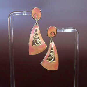 Vintage 1980s Berēbi Enamel Statement Earrings – Pink Orange Gold